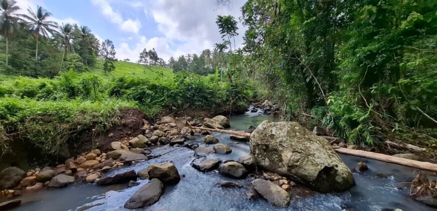 Tanah kebun los sungai jernih berbatu dan view lembah