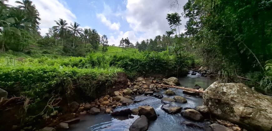 Tanah kebun los sungai jernih berbatu dan view lembah
